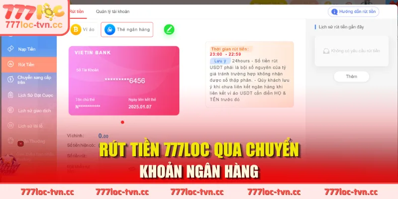 Rút tiền 777LOC qua chuyển khoản ngân hàng